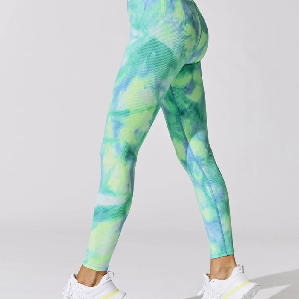 Carbon 38 Tie Dye Ribbed 7/8 Legging - Green/Blue Tie Dye